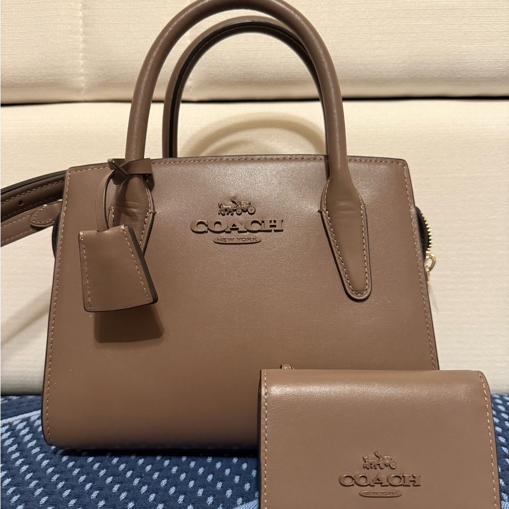 Coach Andrea Carryall and Wallet Set in Dark Stone